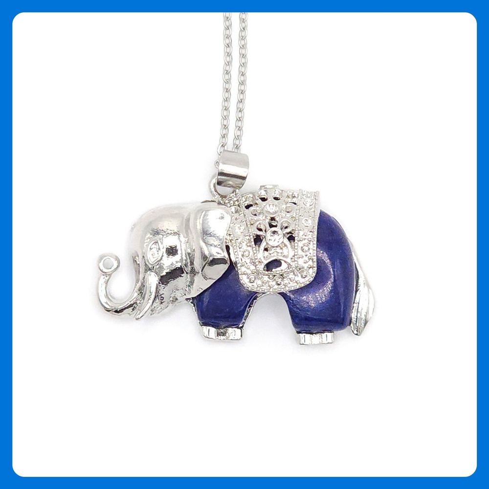 Elephant Necklace Lapis Lazuli 18in Boho Spiritual - Picture 1 of 2